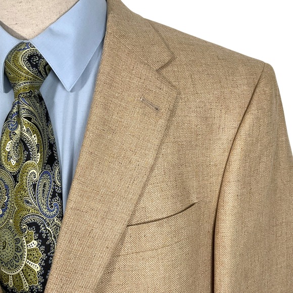 Hart Schaffner Marx‎ Blazer Men 44L Tan 2 Button Silk Lightweight Summer USA - Picture 1 of 14